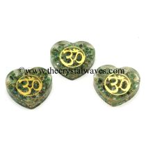 Green Aventurine Chips With Om Symbols Heart Shape Orgone Pendant