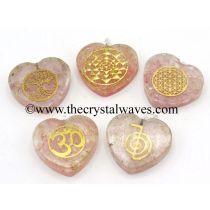 Rose Quartz Chips With Mix Assorted Symbols Heart Shape Orgone Pendant