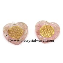 Rose Quartz Chips With Flower Of Life Symbols Heart Shape Orgone Pendant