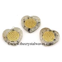 Rainbow Moonstone Chips With Flower Of Life Symbols Heart Shape Orgone Pendant