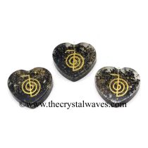 Black Tourmaline Chips With Cho Ku Rei Symbols Heart Shape Orgone 
