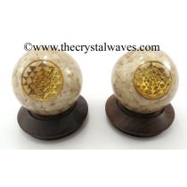 Cream Moonstone Chips Orgone Ball Sphere With Yantra Symbol