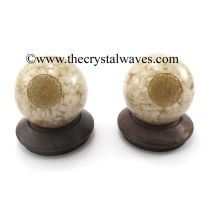 Cream Moonstone Chips Orgone Ball Sphere With Flower Of Life Symbol
