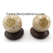 Cream Moonstone Chips Orgone Ball Sphere With Om Symbol