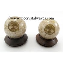Cream Moonstone Chips Orgone Ball Sphere With Tree Of Life Symbol