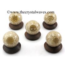 Cream Moonstone Chips Orgone Ball Sphere With Mix Assorted Symbol