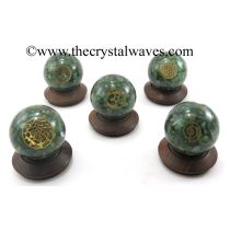 Green Aventurine Chips Orgone Ball Sphere With Mix Assorted Symbol