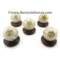 Crystal Quartz Chips Orgone Ball Sphere With Mix Assorted Symbol