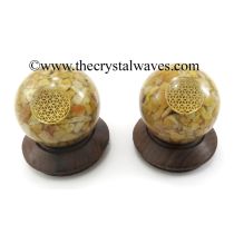 Yellow Aventurine Chips Orgone Ball Sphere With Flower Of Life Symbol