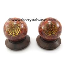 Carnelian Chips Orgone Ball Sphere With Yantra Symbol