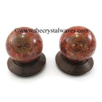 Carnelian Chips Orgone Ball Sphere With Tree Of Life Symbol