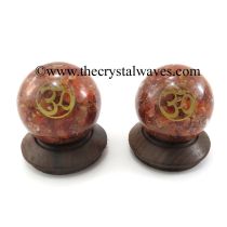 Carnelian Chips Orgone Ball Sphere With Om Symbol