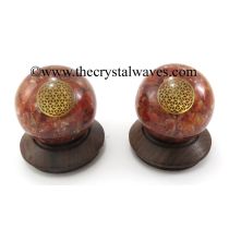 Carnelian Chips Orgone Ball Sphere With Flower Of Life Symbol