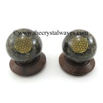 Pyrite Chips Orgone Ball Sphere With Flower Of Life Symbol