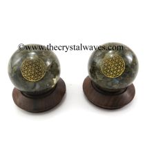 Labradorite Chips Orgone Ball Sphere With Flower Of Life Symbol