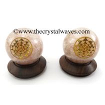 Rose Quartz Chips Orgone Ball Sphere With Yantra Symbol