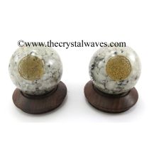 Rainbow Moonstone Chips Orgone Ball Sphere With Flower Of Life Symbol