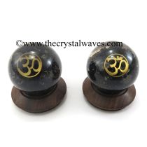 Black Tourmaline Chips Orgone Ball Sphere With Om Symbol