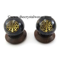Black Tourmaline Chips Orgone Ball Sphere With Yantra Symbol
