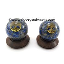 Lapis Lazuli Chips Orgone Ball Sphere With Tree Of Life Symbol