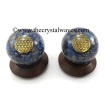Lapis Lazuli Chips Orgone Ball Sphere With Flower Of Life Symbol