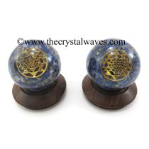 Lapis Lazuli Chips Orgone Ball Sphere With Yantra Symbol