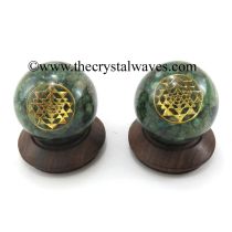 Green Aventurine Chips Orgone Ball Sphere With Yantra Symbol