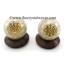 Crystal Quartz Chips Orgone Ball Sphere With Yantra Symbol