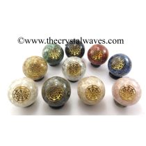 Mix Assorted Gemstone Chips Orgone Ball Sphere With Yantra Symbol