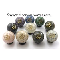 Mix Assorted Gemstone Chips Orgone Ball Sphere With Om Symbol