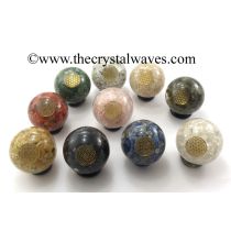 Mix Assorted Gemstone Chips Orgone Ball Sphere With Flower Of Life Symbol