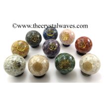 Mix Assorted Gemstone Chips Orgone Ball Sphere With Mix Assorted Symbol