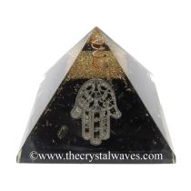Black Tourmaline Chips Orgone Pyramid With Hamsa Symbol