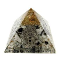 Rainbow Moonstone Chips Orgone Pyramid With Hamsa Symbol