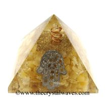 Yellow Aventurine Chips Orgone Pyramid With Hamsa Symbol