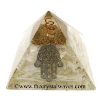 Selenite Chips Orgone Pyramid With Hamsa Symbol
