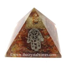 Carnelian Chips Orgone Pyramid With Hamsa Symbol
