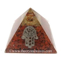 Red Jasper Chips Orgone Pyramid With Hamsa Symbol