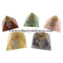 Mix Assorted Gemstone Chips Orgone Pyramid With Hamsa Symbol