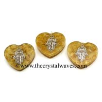 Yellow Aventurine Chips With Hamsa Symbol Heart Shape Orgone Pendant
