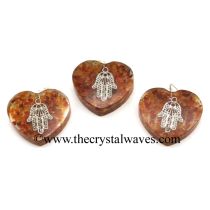 Carnelian Chips With Hamsa Symbol Heart Shape Orgone Pendant