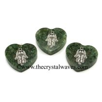 Green Aventurine Chips With Hamsa Symbol Heart Shape Orgone Pendant