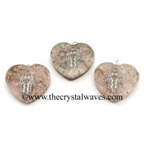 Rose Quartz Chips With Hamsa Symbol Heart Shape Orgone Pendant