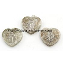 Crystal Quartz Chips With Hamsa Symbol Heart Shape Orgone Pendant