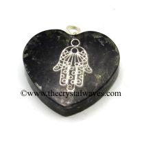 Black Tourmaline Chips With Hamsa Symbol Heart Shape Orgone Pendant