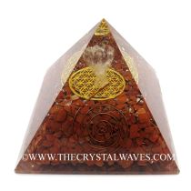 Red Jasper Chips Big  Orgone Pyramid With Crystal Quartz Angel And Flower Of Life