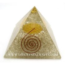 Crystal Quartz Chips Big  Orgone Pyramid With Crystal Quartz Angel And Flower Of Life