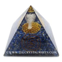 Lapis Lazuli Chips Big  Orgone Pyramid With Crystal Quartz Angel And Flower Of Life