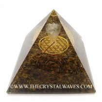 Tiger Eye Agate Chips Big  Orgone Pyramid With Crystal Quartz Angel And Flower Of Life
