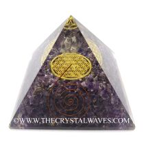 Amethyst Chips Big  Orgone Pyramid With Crystal Quartz Angel And Flower Of Life